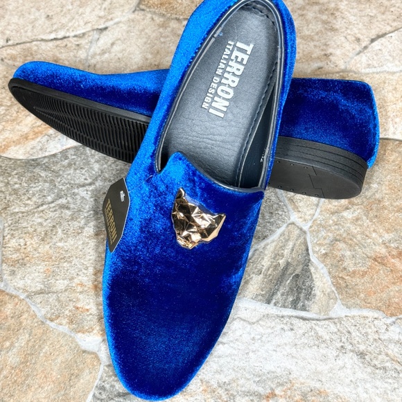 Terroni Royal Blue Men\'s Slip-On Dress Shoe-Fashionable-Italian Design